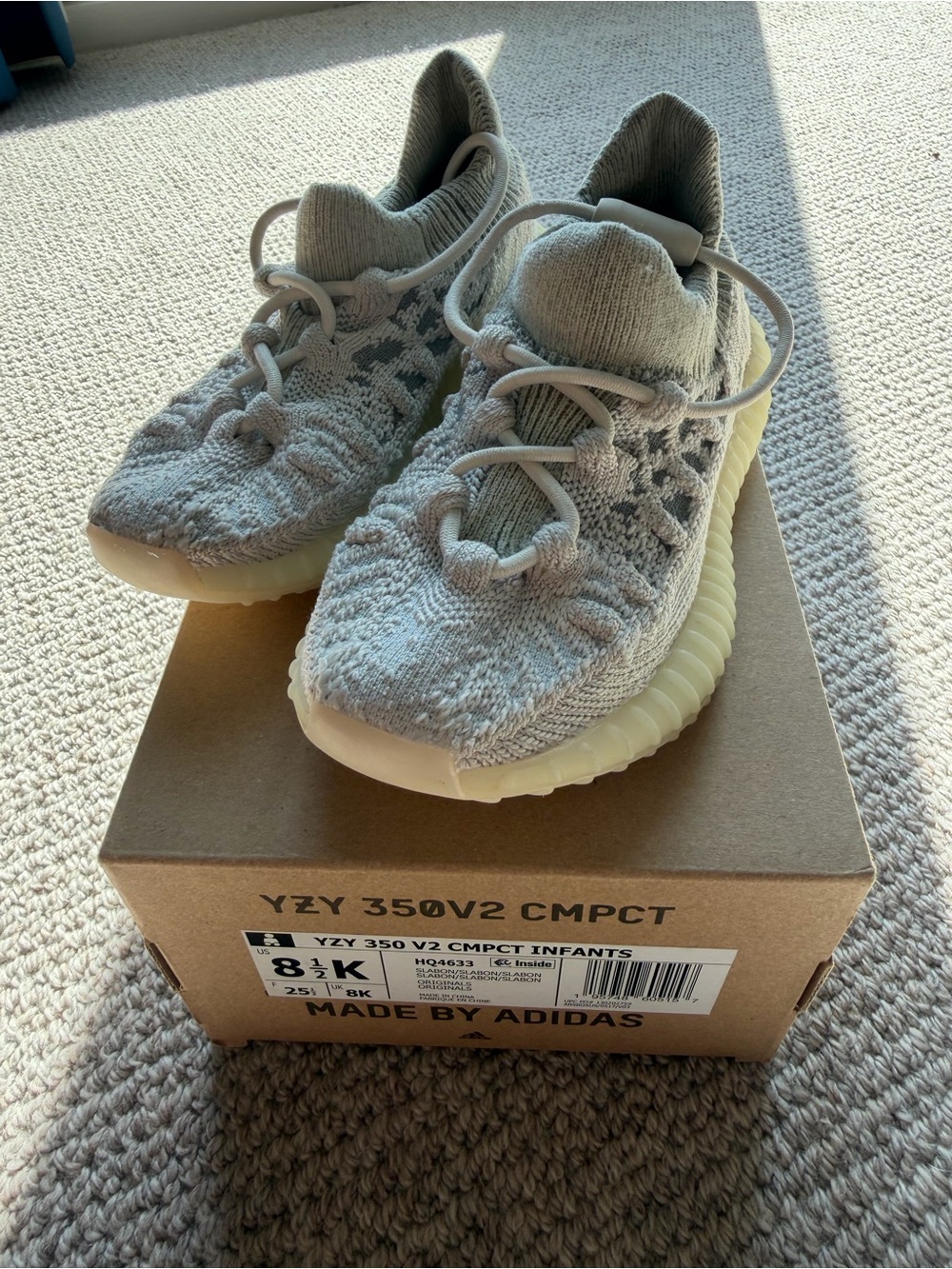 Adidas Yeezy 350 V2 Infant Sneakers - Light Grey/Cream Size 8.5K